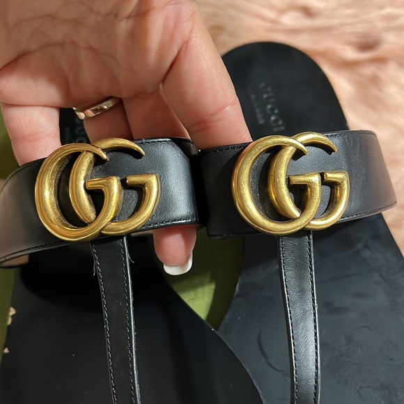 Gucci Marmont Leather Thong Sandals With Double G size 38.5 - Picture 6 of 12